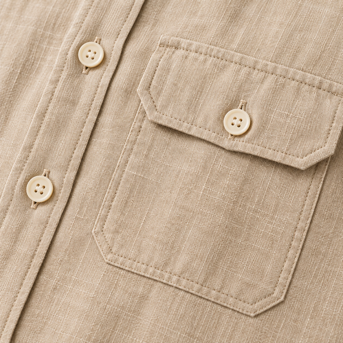 Arlen Overshirt linen weave pocket and button detail