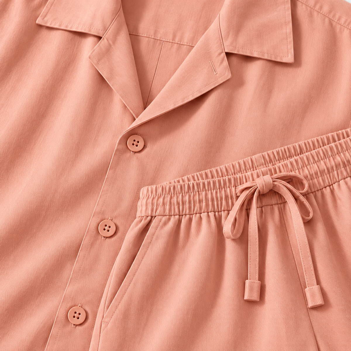 Solenne Set collar button and drawstring detail