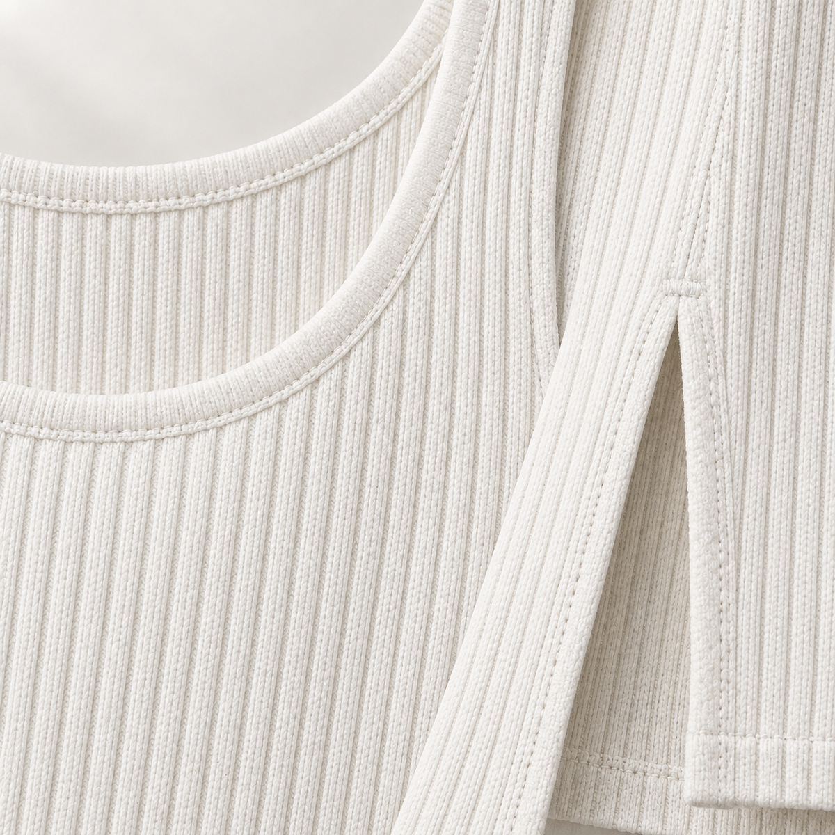 Solva Dress rib knit neckline and side slit detail
